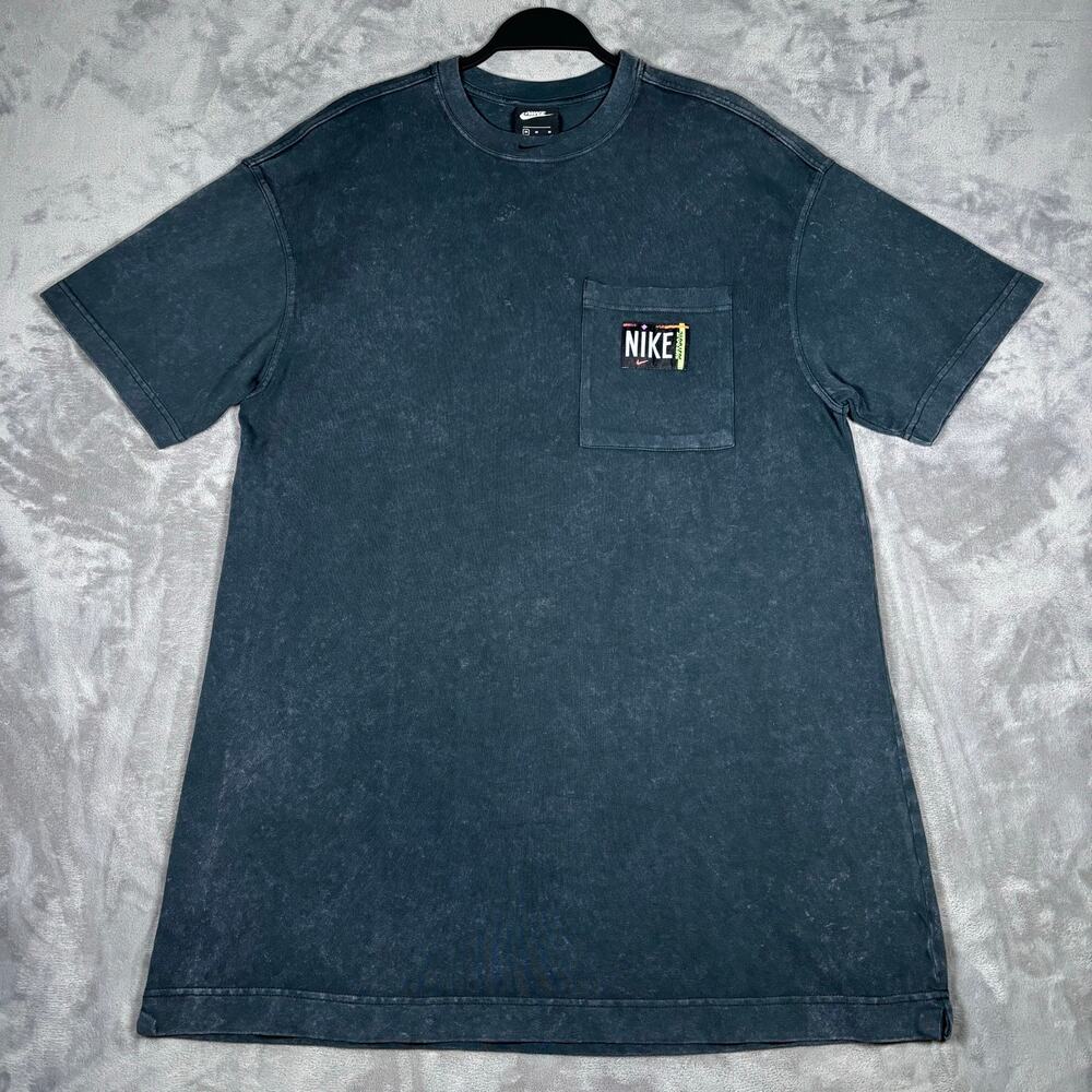 Nike Sportswear Washed Black Acid Wash Pocket T-Shirt Dress Size Medium